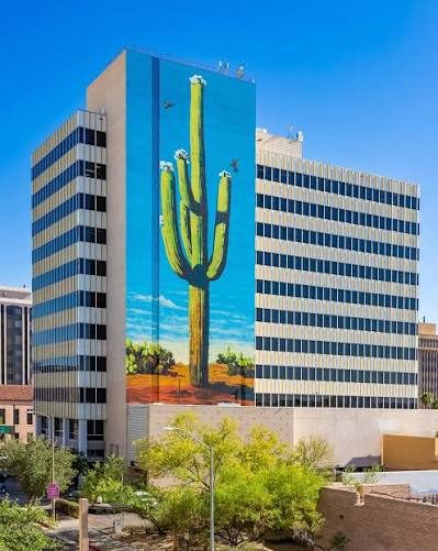 Saguaro mural, downtown high-rise