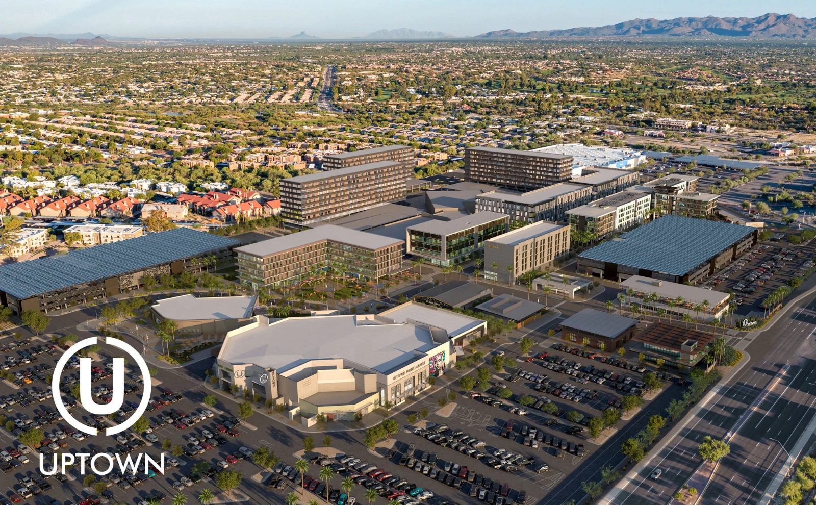 Uptown site plan, bird's-eye rendering