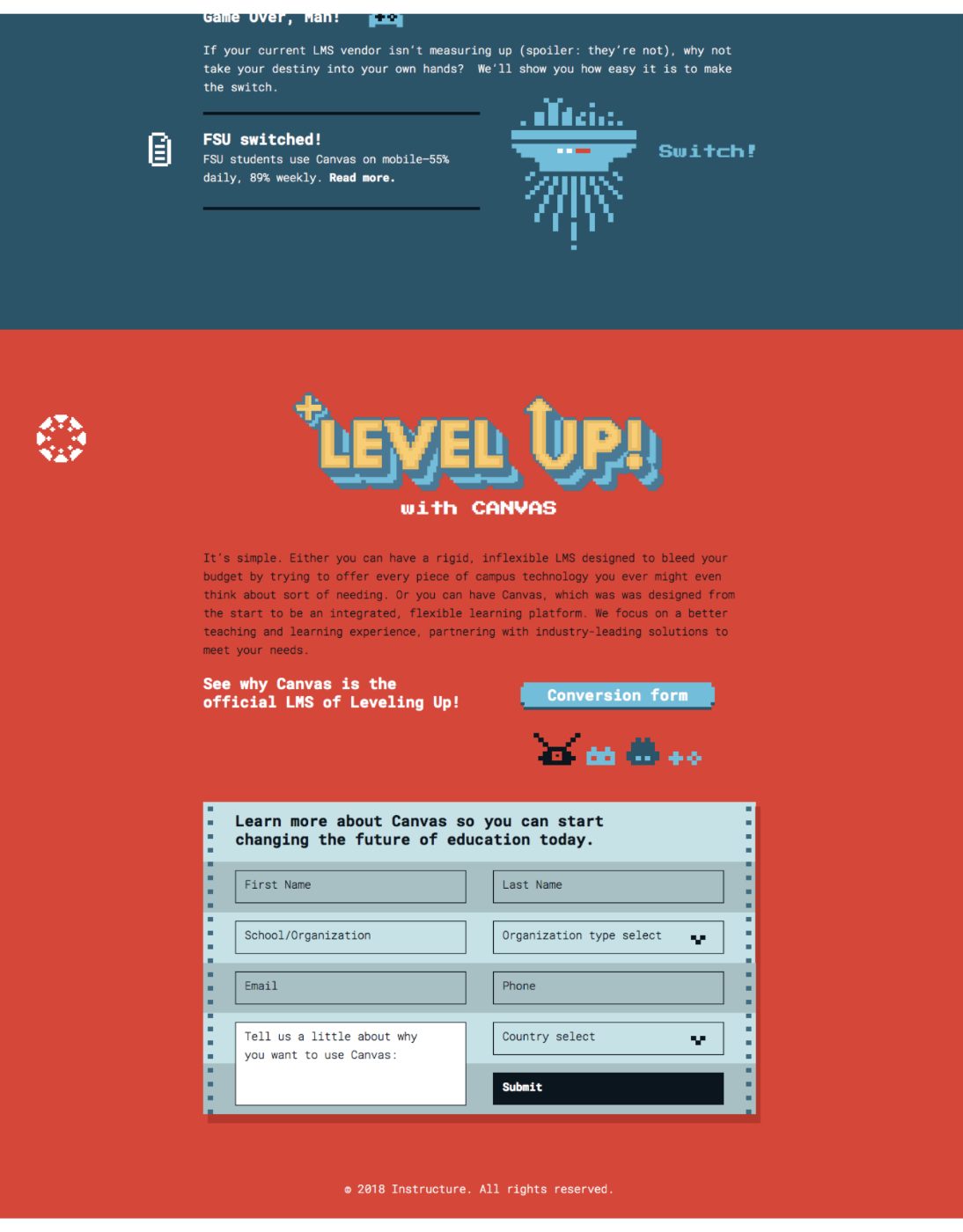 Level Up landing page