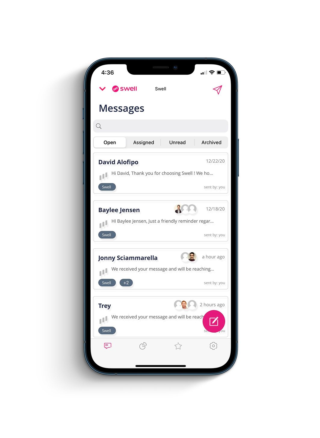 Swell messaging on iPhone